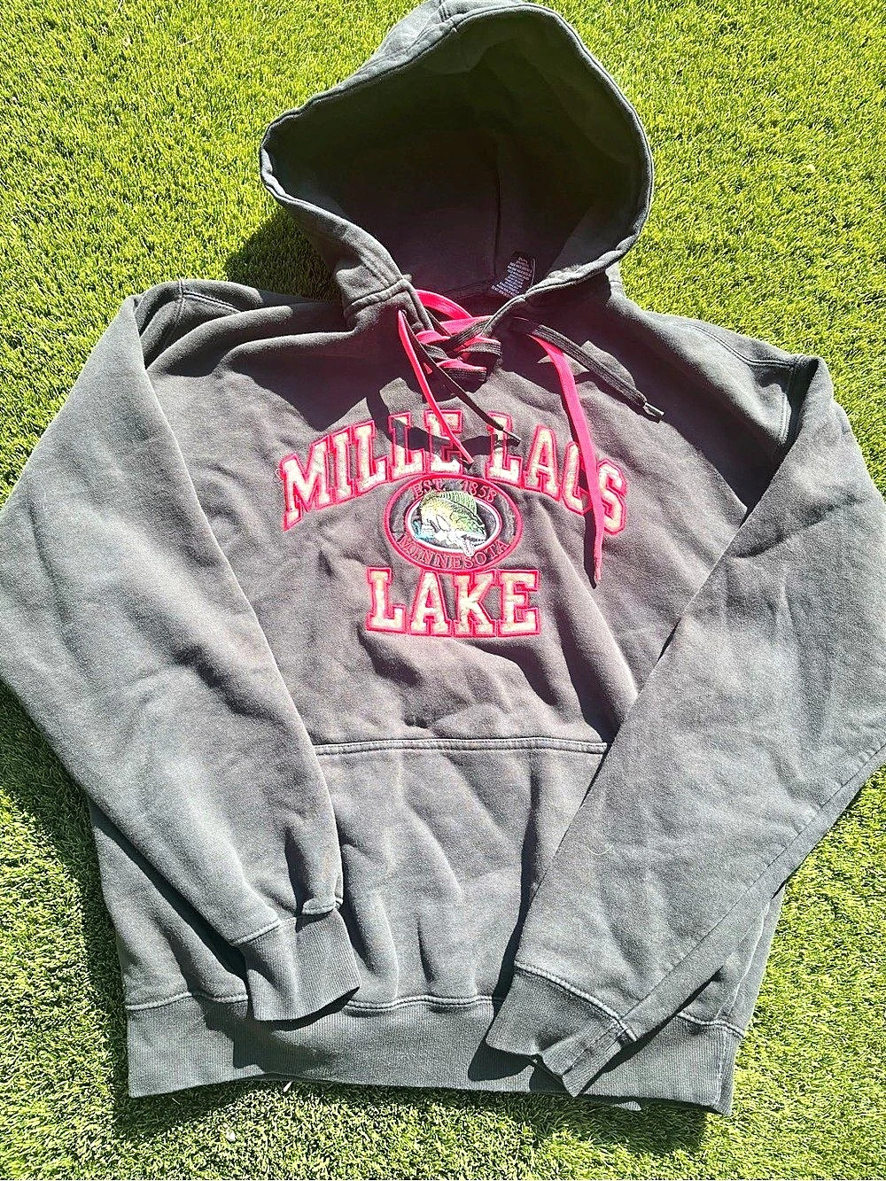 Sport-Tek Lace-Up Pullover Hooded Sweatshirt Black & Pink